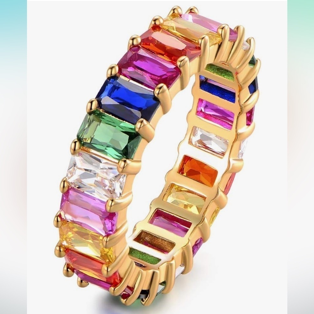 Colorful Gemstone 14kt gold plated over sterling size 8 Ring